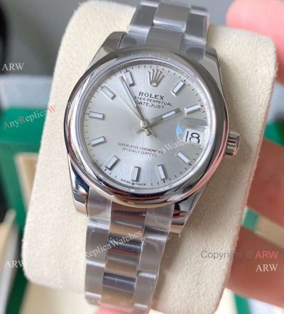 Swiss Copy Rolex 31mm Datejust Smooth Bezel Silver Dial Oyster Bracelet